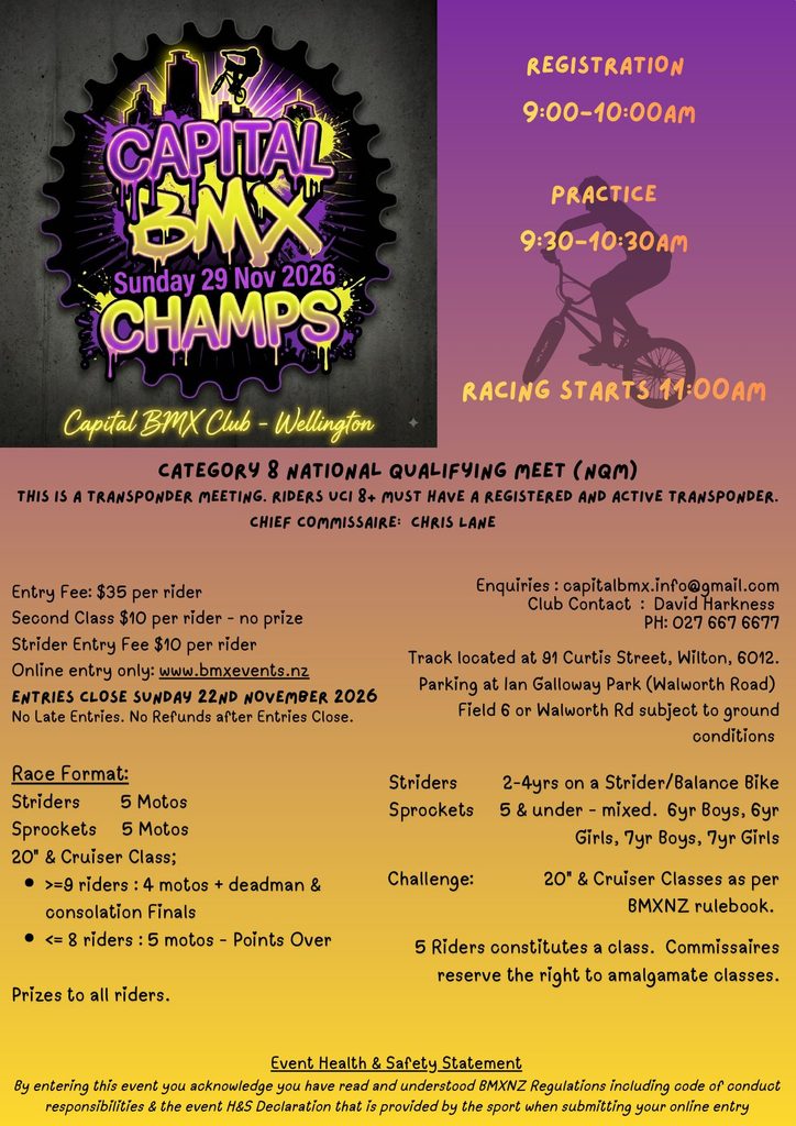 Capital Champs 2026 race flyer: Sunday 29 November